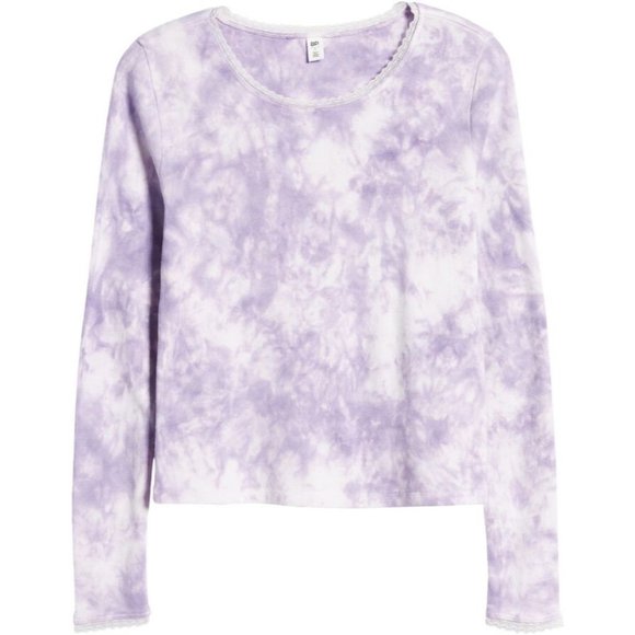 Bp. Lace Trim Top Purple Tie Dye Layer Thermal LS 100% Cotton NWT $35 Size Small - Picture 1 of 7